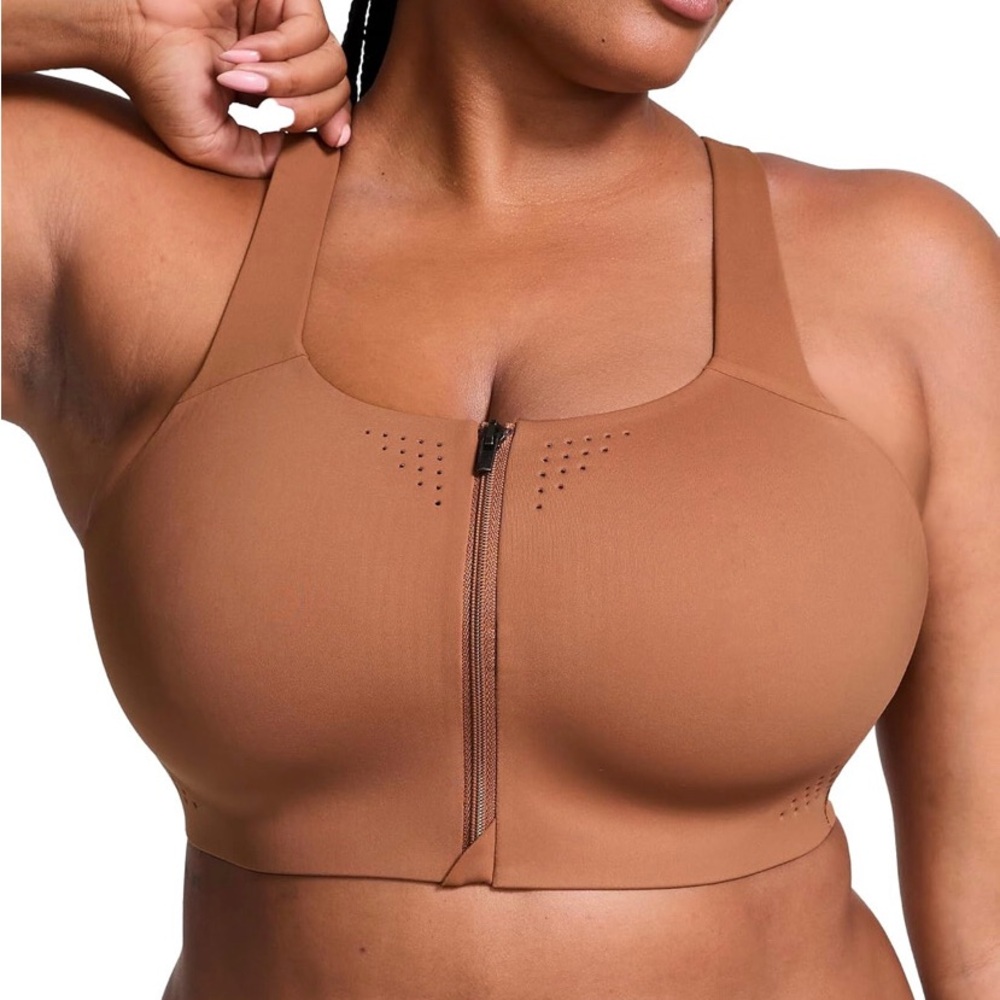 Victoria Secret 34B Zipper-Front Support Sports Bra - Brown